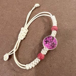 Pink and white bead and cloth adjustable bracelet